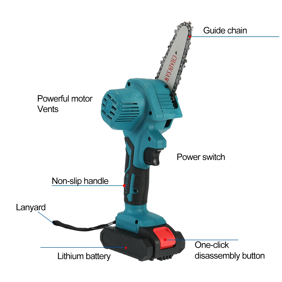 4-Inch 24V 1280W Cordless Electric Protable Chainsaw Rechargeable Garden Woodworking Tool For Tree Branch Wood Cutting
4-Inch 24V 1280W Cordless Electric Protable Chainsaw Rechargeable Garden Woodworking Tool For Tree Branch Wood Cutting