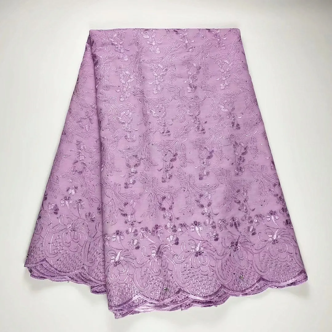 

Purple Nigeria Guipure Cotton Lace Fabric High Quality African Swiss Voile Lace With Bead Embroidery 5yards for Party QS819-7