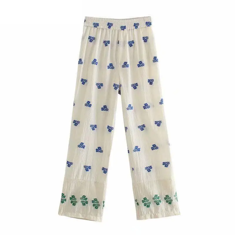 Women 2021 Fashion Floral Embroidery Straight Pants Vintage Elastic Waist Split Hem Female Ankle Trousers Mujer
Women 2021 Fashion Floral Embroidery Straight Pants Vintage Elastic Waist Split Hem Female Ankle Trousers Mujer