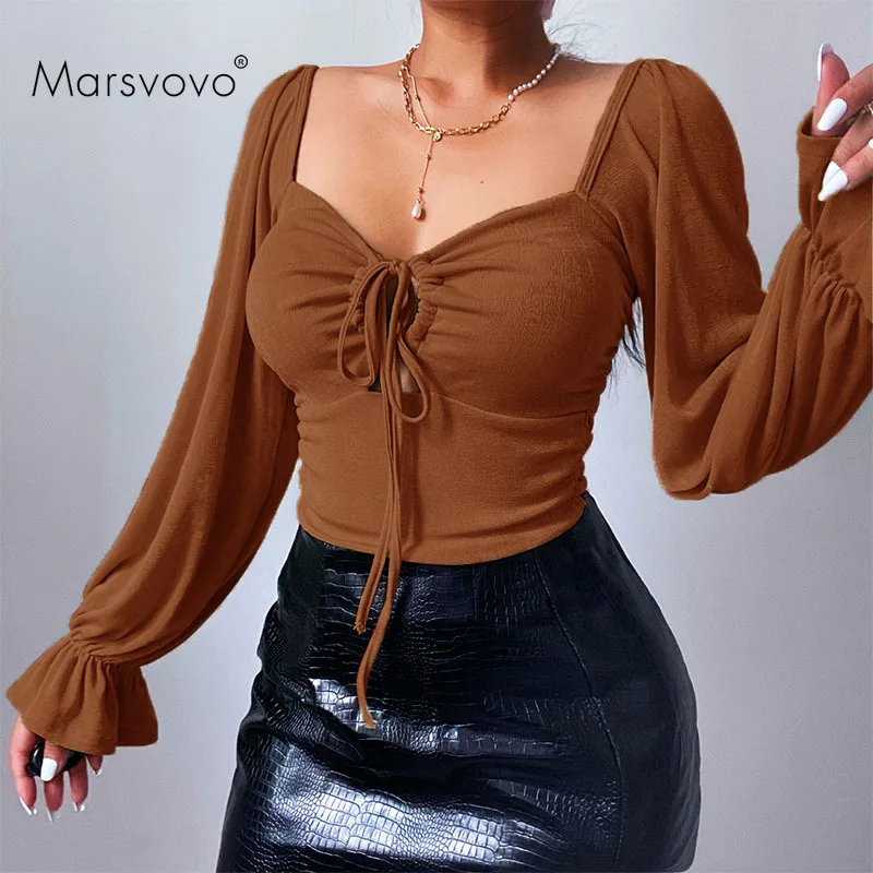 Lantern Sleeve T-shirt Bandage Hollow Women Casual Tops Korean Style Backless Solid Color T-shirt 2021 Autumn Streetwear Tee New
Lantern Sleeve T-shirt Bandage Hollow Women Casual Tops Korean Style Backless Solid Color T-shirt 2021 Autumn Streetwear Tee New