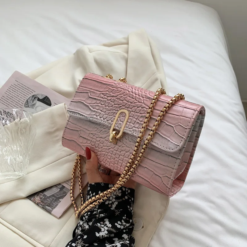 

Textured Bag Girl 2021 Summer Fashion Stone Pattern Single Shoulder Small Square Chain Bag Purses and Handbags Luxury Satchels
