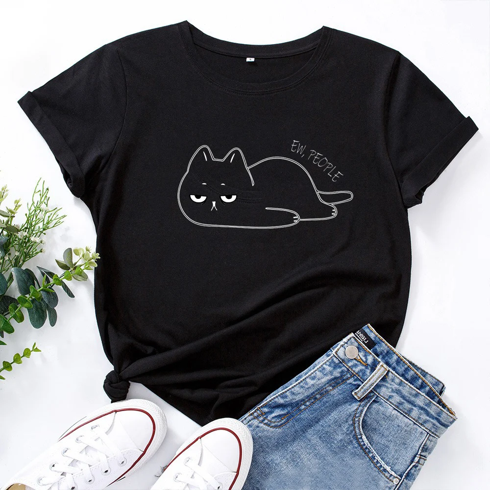 Ew People Lazy Cat Print Summer Women Tshirt Hipster Harajuku Graphic Tee Shirts Plus Size Women Tops Loose T-shirt Drop ship
Ew People Lazy Cat Print Summer Women Tshirt Hipster Harajuku Graphic Tee Shirts Plus Size Women Tops Loose T-shirt Drop ship