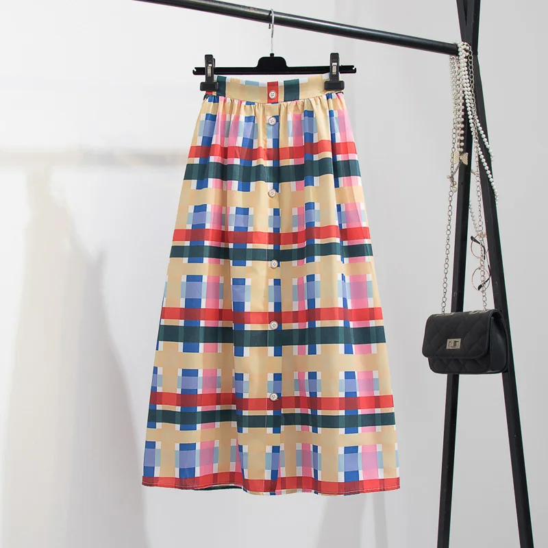 r High Waist Plaid Striped Midi Skirt Streetwear Hit Color Patchwork Faldas Mujer Korean Women Skirts 2021 Summe
r High Waist Plaid Striped Midi Skirt Streetwear Hit Color Patchwork Faldas Mujer Korean Women Skirts 2021 Summe