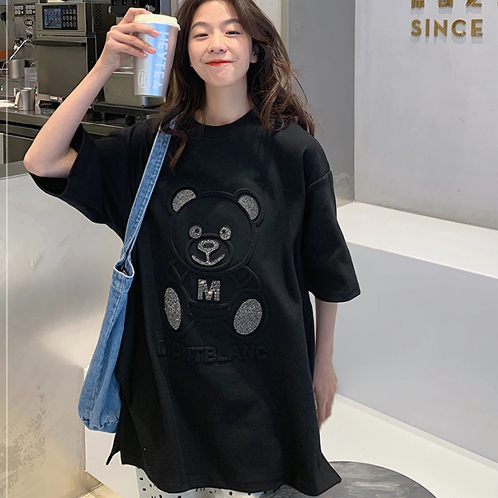 Summer T-shirt Women's Harajuku Heavy Industry Hot Drilling round-Neck Mid-Length Loose-Fit Cotton 3D Three-dimensional Bear
Summer T-shirt Women's Harajuku Heavy Industry Hot Drilling round-Neck Mid-Length Loose-Fit Cotton 3D Three-dimensional Bear