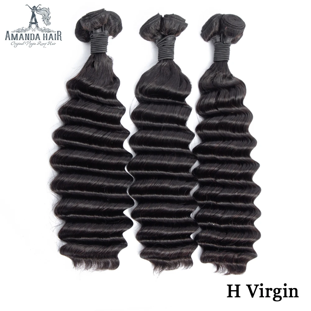 Amanda Double Drawn Human Hair Deep Wave Funmi Weave Bundles Natural Color Virgin Brazilian | Шиньоны и парики