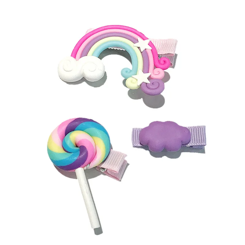 3pc/set Cute Girl Hairpins Lovely Cloud Lollipop Rainbow Cartoon Bobby Pin Hair Clips Girls Children Headband Kids Accessori | Аксессуары