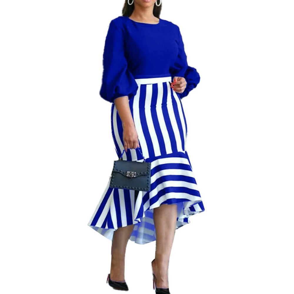 Europe America Summer New Fashion Temperament Commute Lantern Sleeve Round Neck Stripe Splicing African Women's Dress 2021
Europe America Summer New Fashion Temperament Commute Lantern Sleeve Round Neck Stripe Splicing African Women's Dress 2021