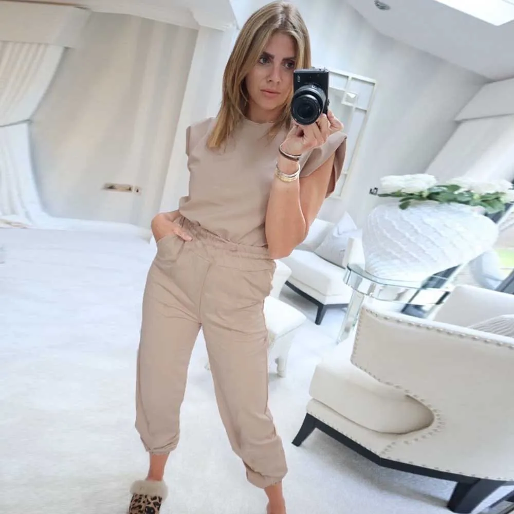 O Neck Tracksuit Women Outfits Fashion Clothes Sleeveless Two Piece Suits Summer Casual Solid Tshirt And Sweatpants Sets Lady
O Neck Tracksuit Women Outfits Fashion Clothes Sleeveless Two Piece Suits Summer Casual Solid Tshirt And Sweatpants Sets Lady