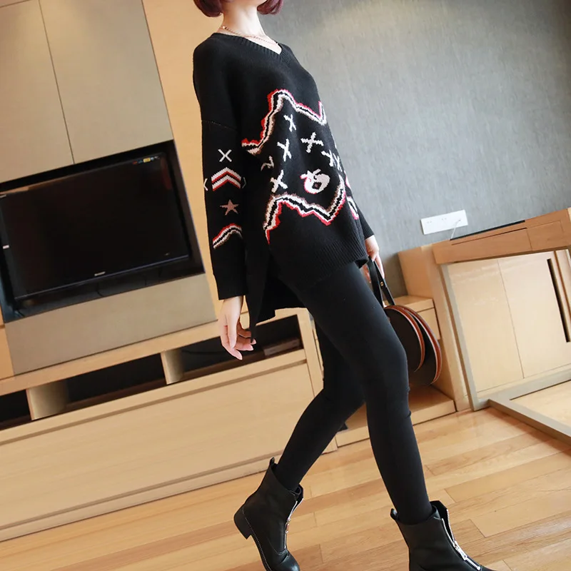 v-neck sweater female long section of thick loose pullover sweater women's 2019 autumn and winter long-sleeved shirt shirt 
v-neck sweater female long section of thick loose pullover sweater women's 2019 autumn and winter long-sleeved shirt shirt