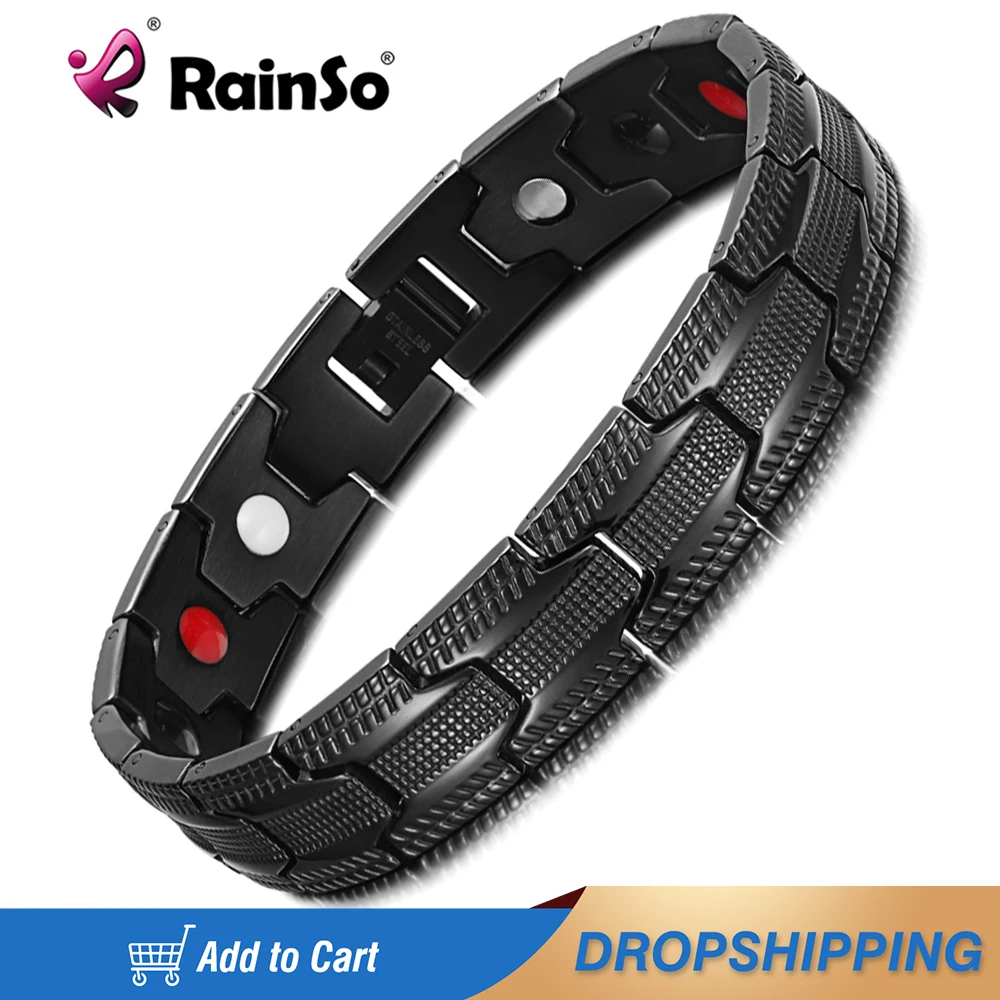 

RainSo Stainless Steel Men Bracelet With Magnet Therapy Hologram Bracelet Viking Bio Energy Bracelets & Bangles Wristband Homme