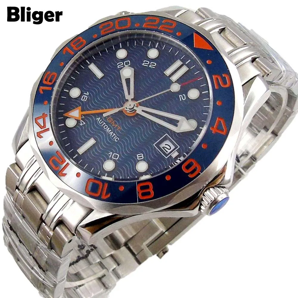 BLiger 41mm GMT 3804 Automatic watch men sapphire glass waterproof blue dial date ceramic bezel SS bracelet red marks B312
BLiger 41mm GMT 3804 Automatic watch men sapphire glass waterproof blue dial date ceramic bezel SS bracelet red marks B312