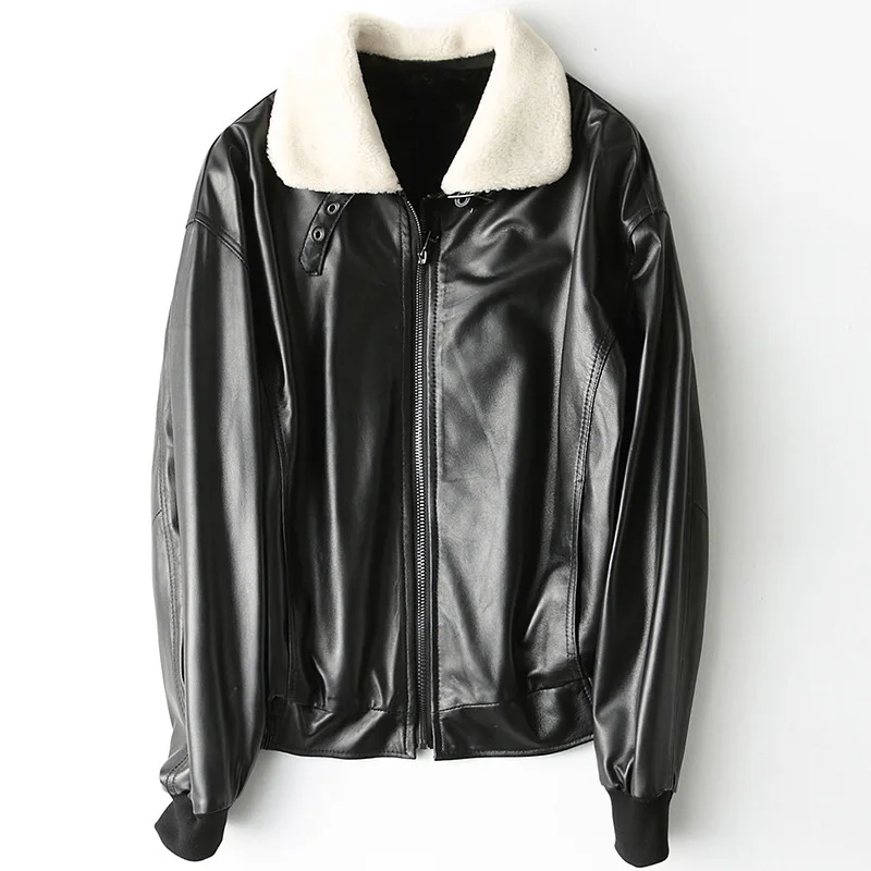 Women's Black Genuine Oversize Style Slim Natural Sheepskin Jackets Wool Fur Collar Warm Real Leather Coats Lady
Women's Black Genuine Oversize Style Slim Natural Sheepskin Jackets Wool Fur Collar Warm Real Leather Coats Lady