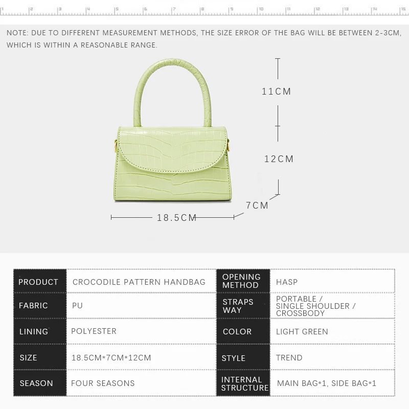 Fashion Casual Women's Handbags Sling Messenger Crossbody Shoulder Travel Alligator PU Light Green Mini Bag
Fashion Casual Women's Handbags Sling Messenger Crossbody Shoulder Travel Alligator PU Light Green Mini Bag