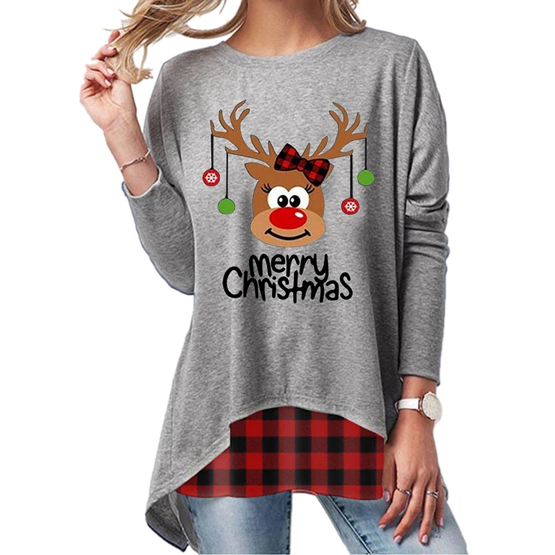 Personality Stitching Christmas Print Back Swing Long Sleeve Women's T-shirt Autumn Winter All-match Trendy 2021
Personality Stitching Christmas Print Back Swing Long Sleeve Women's T-shirt Autumn Winter All-match Trendy 2021
