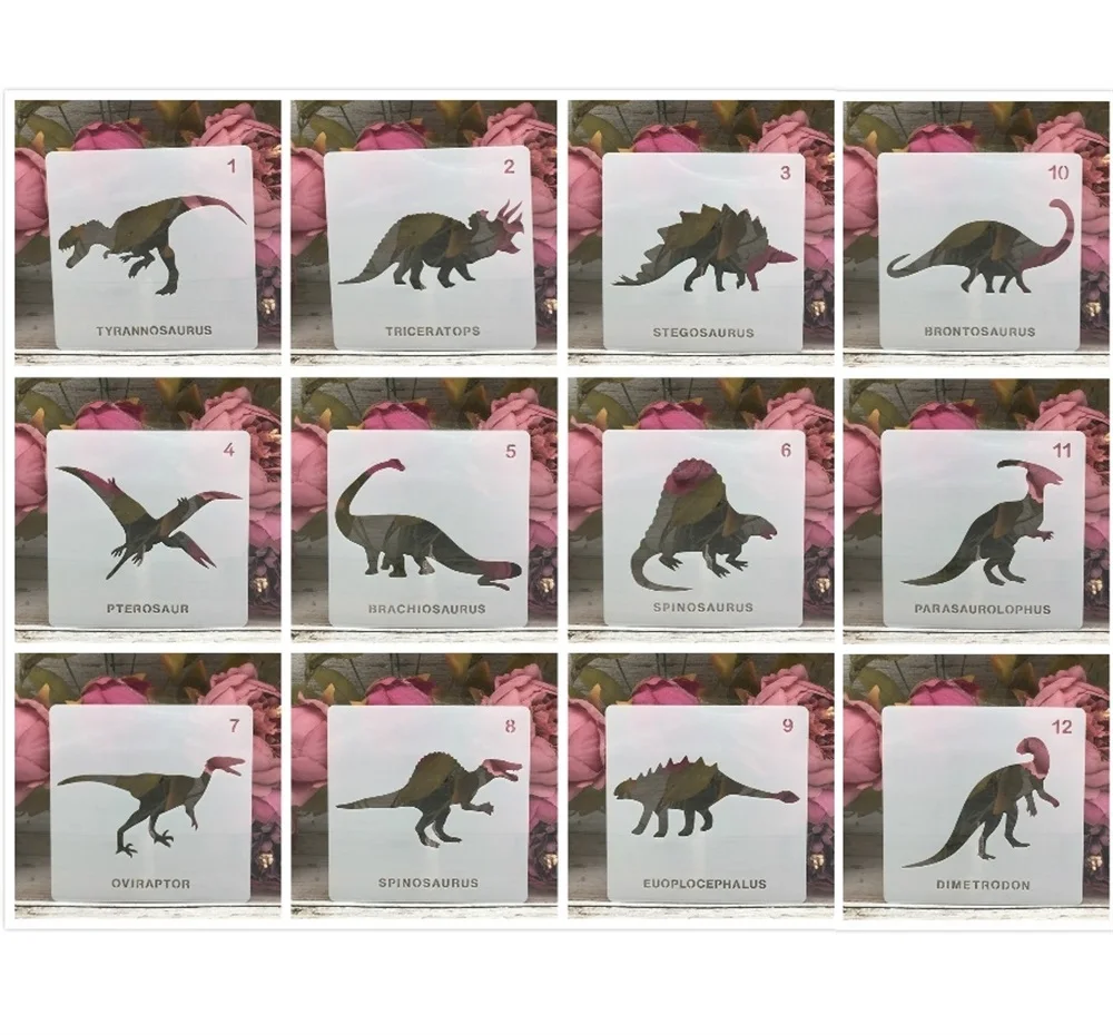 12Pcs/Lot 5inch Dinosaur 12 Types DIY Layering Stencils Painting Scrapbook Coloring Embossing Album Decorative Template
12Pcs/Lot 5inch Dinosaur 12 Types DIY Layering Stencils Painting Scrapbook Coloring Embossing Album Decorative Template