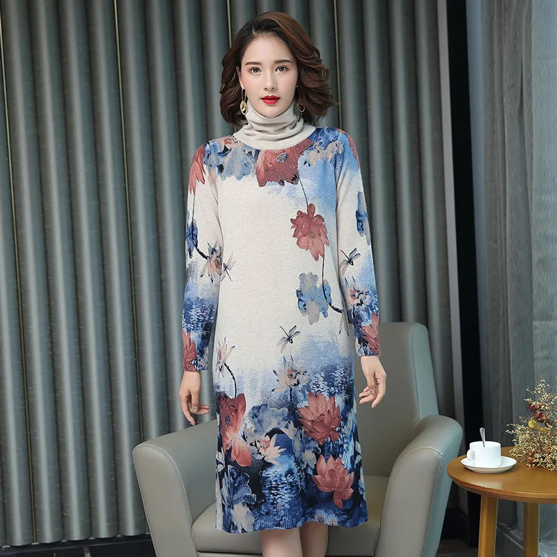 New 2019 Women Autumn Turtleneck Cashmere Vintage Floral Sweater Dress Elegant Middle Aged Mother Wool Sweater Dress
New 2019 Women Autumn Turtleneck Cashmere Vintage Floral Sweater Dress Elegant Middle Aged Mother Wool Sweater Dress