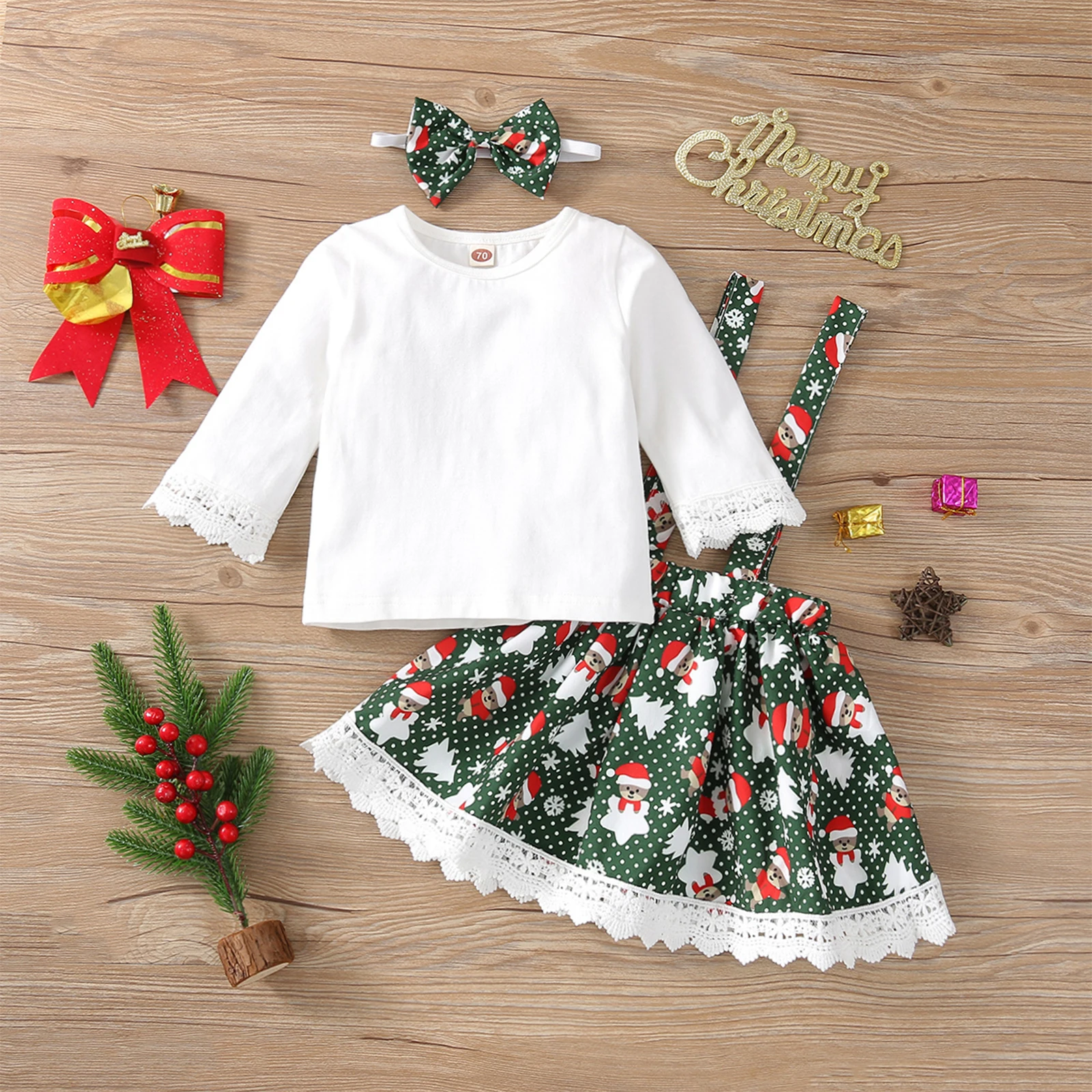 3Pcs Baby's Sets Christmas Clothing Solid Long Sleeve Pullover Printed Suspender Skirt Headdress Toddler Girls Spring Fall 0-24M
3Pcs Baby's Sets Christmas Clothing Solid Long Sleeve Pullover Printed Suspender Skirt Headdress Toddler Girls Spring Fall 0-24M