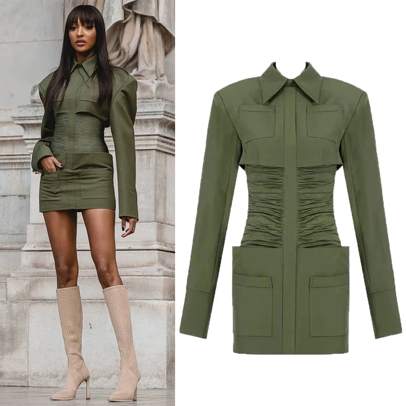 New version of its shirt collar long sleeve design feeling folds show thin waist dress spring
New version of its shirt collar long sleeve design feeling folds show thin waist dress spring