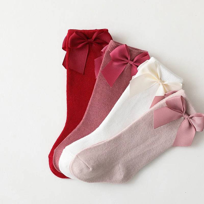 New Brand Baby Toddlers Socks Autumn Winter Children Girls Knee High Long Sock Cotton Big Bow Spanish Style Kids Floor |