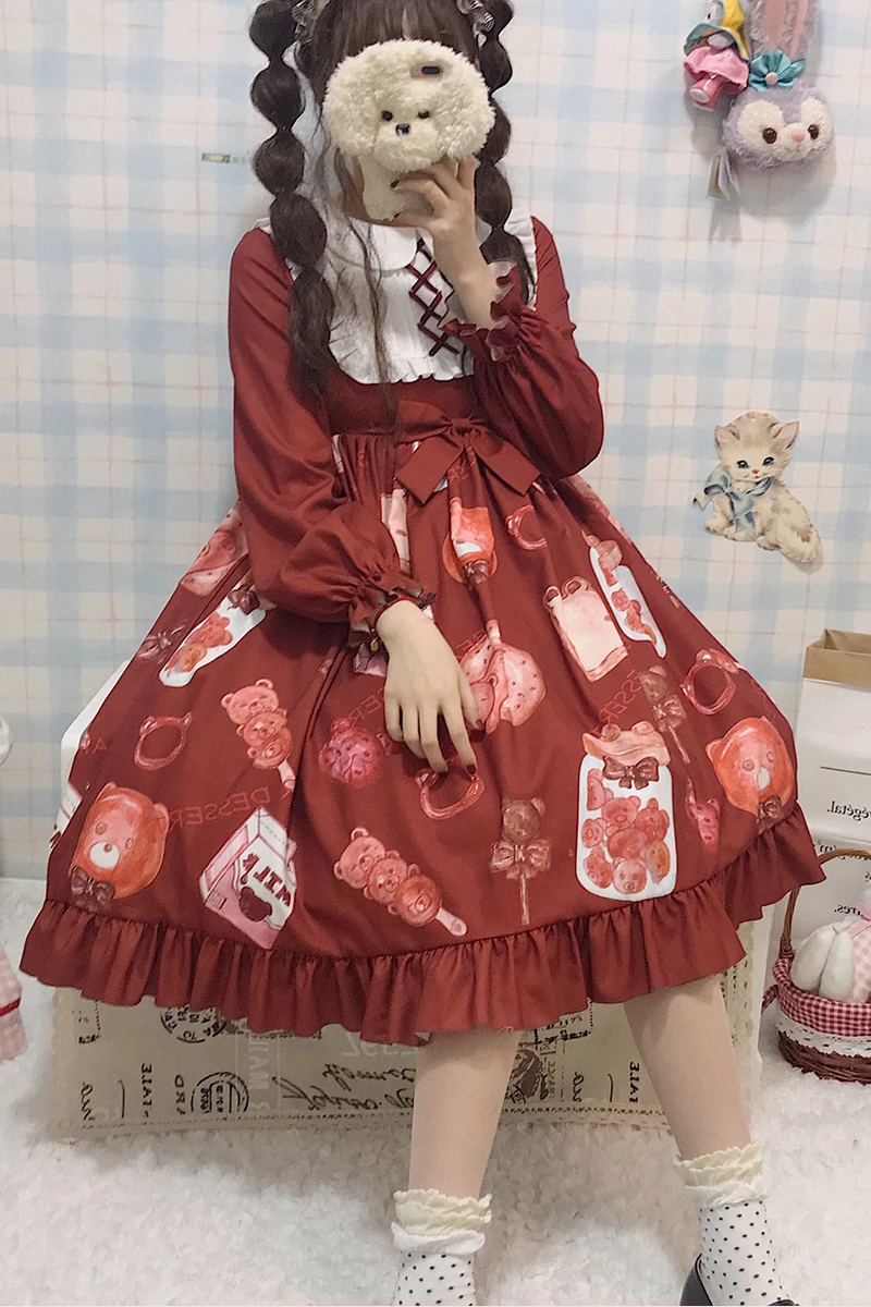lolita bread bear OP dress Japanese style dress high waist cute printing victorian dress kawaii girl gothic lolita op loli 
lolita bread bear OP dress Japanese style dress high waist cute printing victorian dress kawaii girl gothic lolita op loli