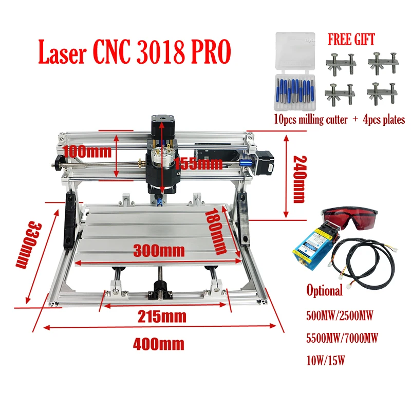 

Disassembled Pack DIY Mini CNC 3018 PRO Laser Engraving Machine with GRBL Control for PCB Milling 500MW 2500MW 5000MW 10W