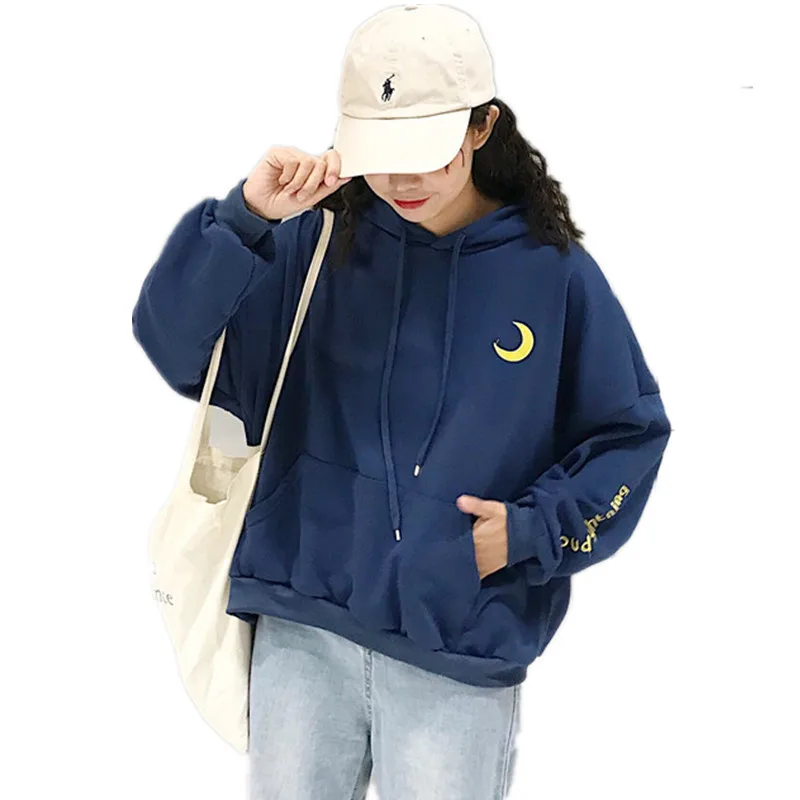 Korean sweet cute cherry embroidery Gray long-sleeved round neck sweater loose hooded warm | Женская одежда