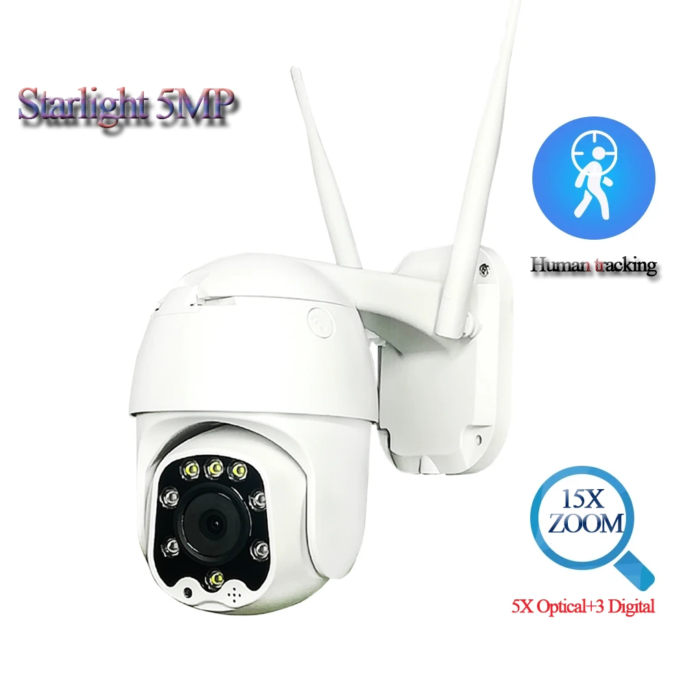 H.265 5MP/8MP Starlight Outdoor Wireless Security IP PTZ Network Camera 5X Zoom Lens RTSP Two-Way Audio Sony IMX335 Sensor 1080P
H.265 5MP/8MP Starlight Outdoor Wireless Security IP PTZ Network Camera 5X Zoom Lens RTSP Two-Way Audio Sony IMX335 Sensor 1080P