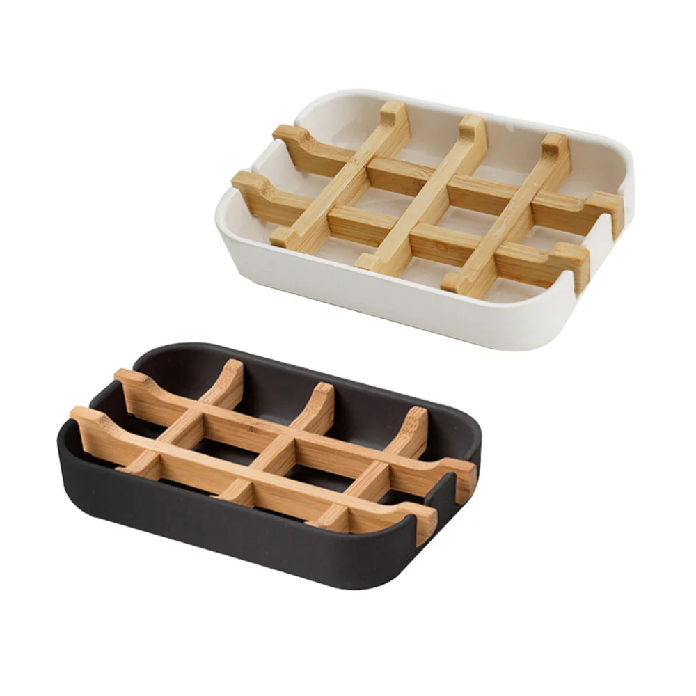 Bamboo Drain Soap Dish Soap Box Detachable Bathroom Soap Tray Holder Storage