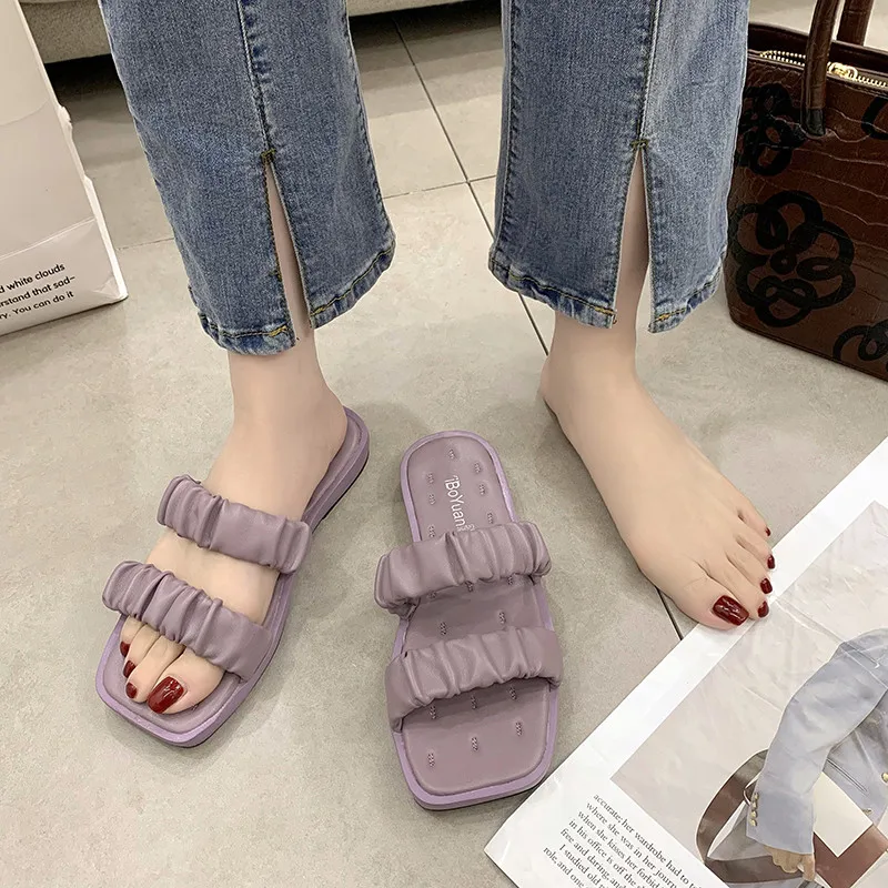 Shoes Woman's Slippers Luxury Slides 2021 Flat Soft Designer Summer Basic Pleated Rome PU Flat Shoes Female Ladies' Slippers Lux
Shoes Woman's Slippers Luxury Slides 2021 Flat Soft Designer Summer Basic Pleated Rome PU Flat Shoes Female Ladies' Slippers Lux
