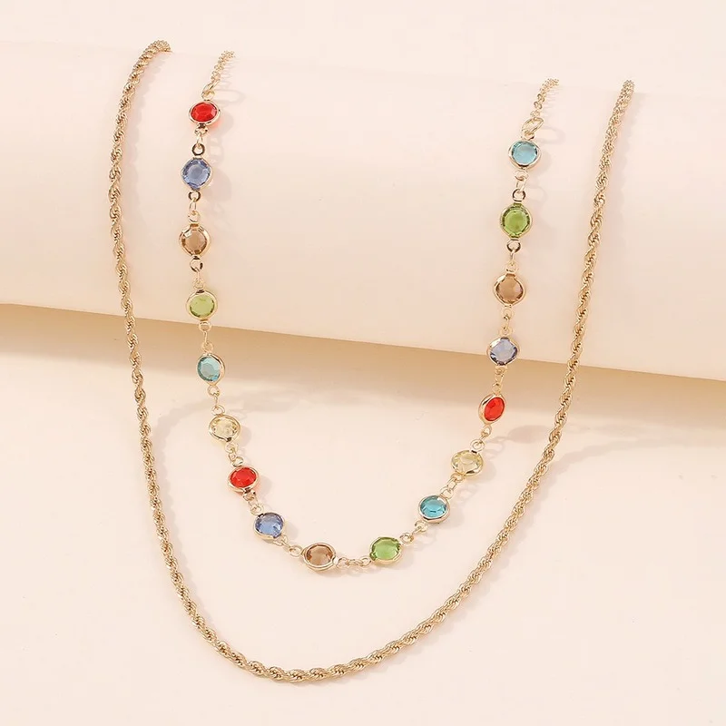 2021 New Trendy Chain Necklace Multilayer Multicolor Rhinestone Necklace Jewelry for Women Wholesale Collares Para Mujer
2021 New Trendy Chain Necklace Multilayer Multicolor Rhinestone Necklace Jewelry for Women Wholesale Collares Para Mujer
