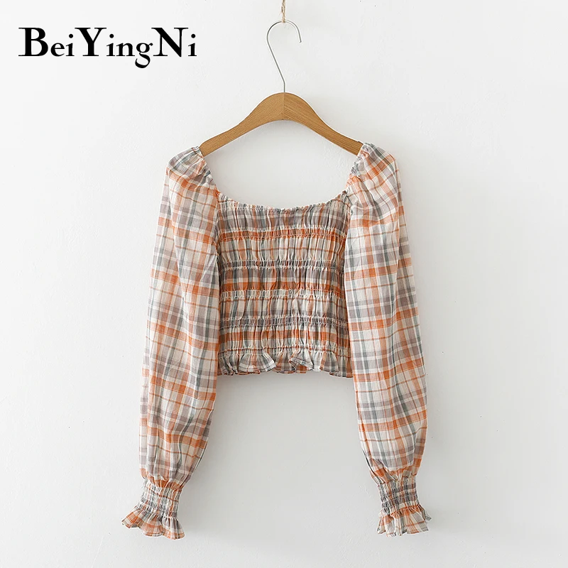 Beiyingni Female Cropped Tops Plaid Retro Long Sleeve Spring Autumn Sexy Shirts Woman Elastic Korean Blusas Mujer Fashion Blouse
Beiyingni Female Cropped Tops Plaid Retro Long Sleeve Spring Autumn Sexy Shirts Woman Elastic Korean Blusas Mujer Fashion Blouse