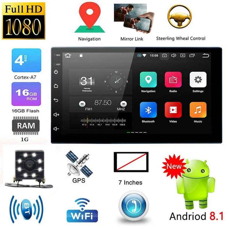 7 дюймов 2 Din Android 8 1 стерео MP5 плеер пресс экран FM радио gps WiFi BT головное устройство с