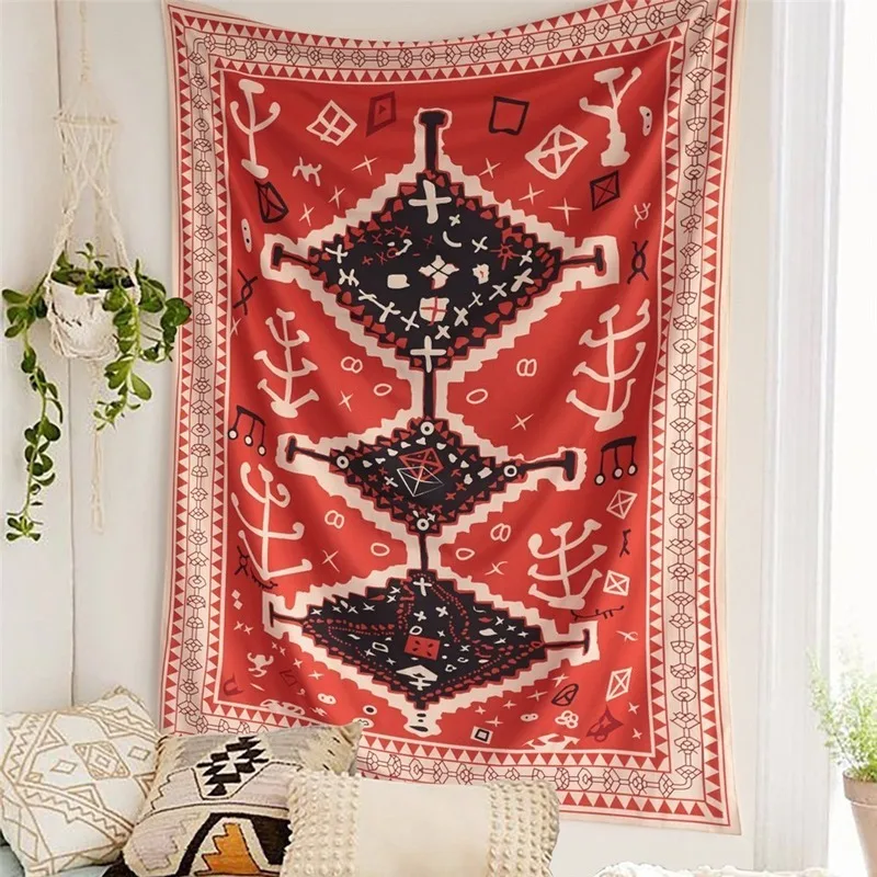 

Bohemian Tapestry Wall Hanging Moroccan Red Totem Art Psychedelic Tapestry Wall Fabric Carpet Blanket Boho Decor Home Headboard