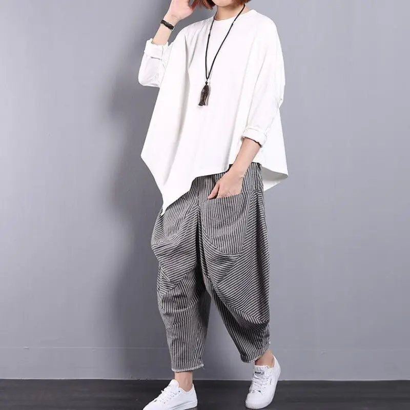 Women 2021 Summer Suit Female Round-neck Long Sleeve Loose Casual T-Shirt Top+ankle-length Harem Pants Ladies Fashion Sets T64
Women 2021 Summer Suit Female Round-neck Long Sleeve Loose Casual T-Shirt Top+ankle-length Harem Pants Ladies Fashion Sets T64