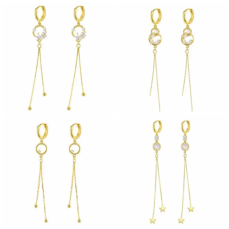 925 Silver Ear Buckle Circle and Star Long Tassel Drop Earring For Women Engagement Party CZ Crystal Temperament Jewelry Earring
925 Silver Ear Buckle Circle and Star Long Tassel Drop Earring For Women Engagement Party CZ Crystal Temperament Jewelry Earring