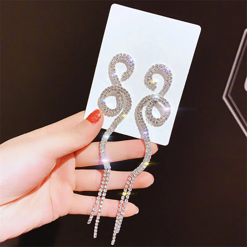 Fashion Long Tassel Drop Earring for Women Shiny Gold Silver Color S Shape Rhinestone Dangle Earring Wedding Party Jewelry
Fashion Long Tassel Drop Earring for Women Shiny Gold Silver Color S Shape Rhinestone Dangle Earring Wedding Party Jewelry