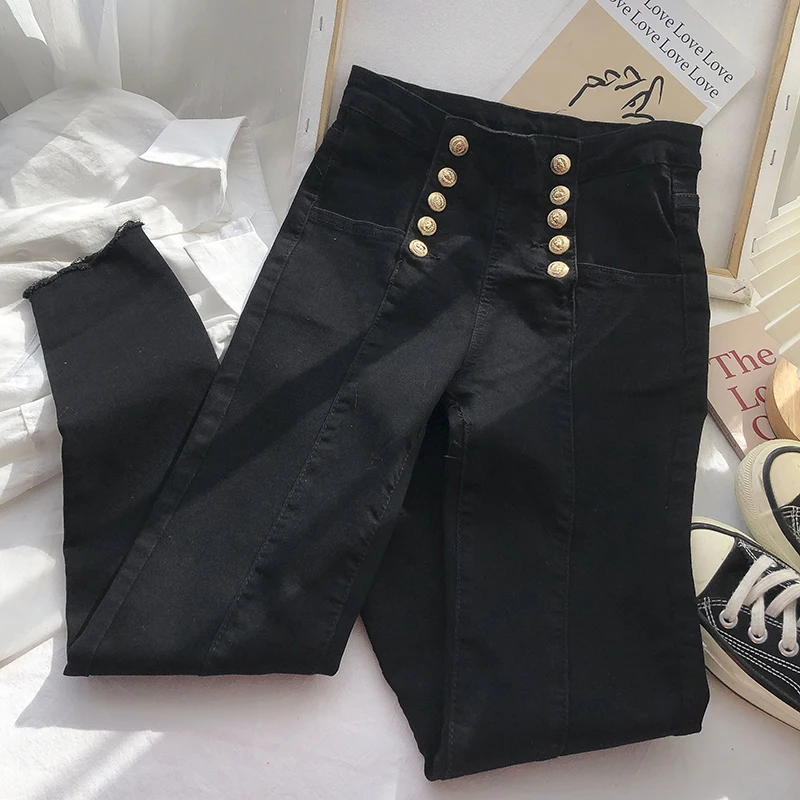 Double-breasted high waist stretch denim pants women's early spring Korean fashion wild slim slimming pencil nine-point pants
Double-breasted high waist stretch denim pants women's early spring Korean fashion wild slim slimming pencil nine-point pants