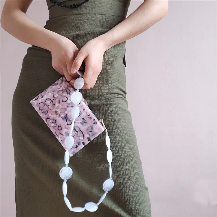 

【wander lamar 】2021 fashion new design pink jelly style acrylic chain strap handle bag for women