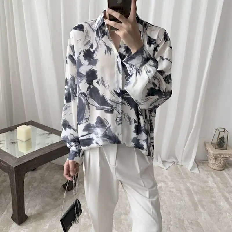 black white oversized shirts women blouses men ink tie-dye shirt men's long-sleeved summer thin loose design temperament shirt
black white oversized shirts women blouses men ink tie-dye shirt men's long-sleeved summer thin loose design temperament shirt