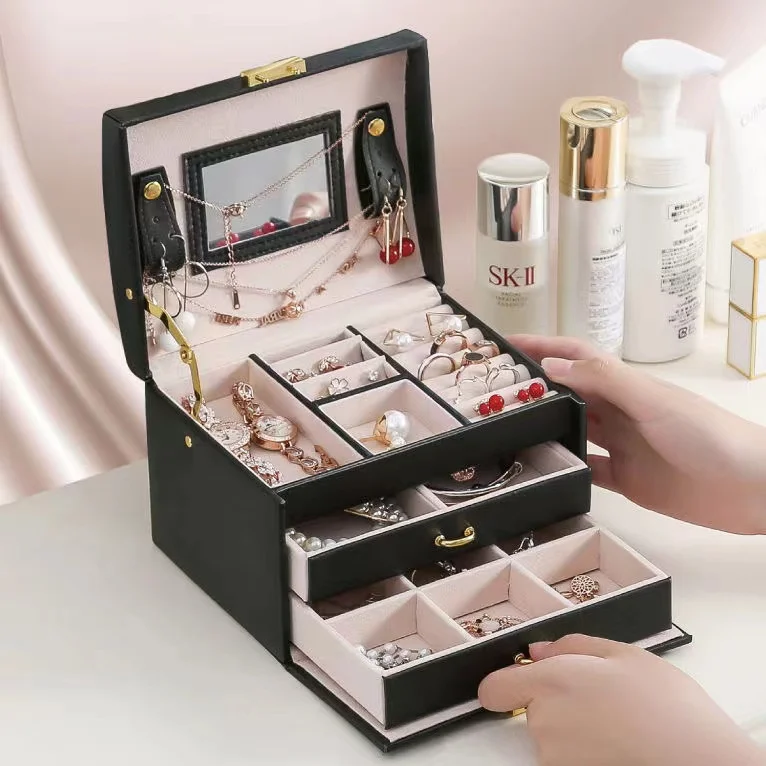 European Jewelry Storage Box Large Capacity Portable 3 Layers Earrings Necklace Rings Organizer Box Jewelry Holder Display Case
European Jewelry Storage Box Large Capacity Portable 3 Layers Earrings Necklace Rings Organizer Box Jewelry Holder Display Case