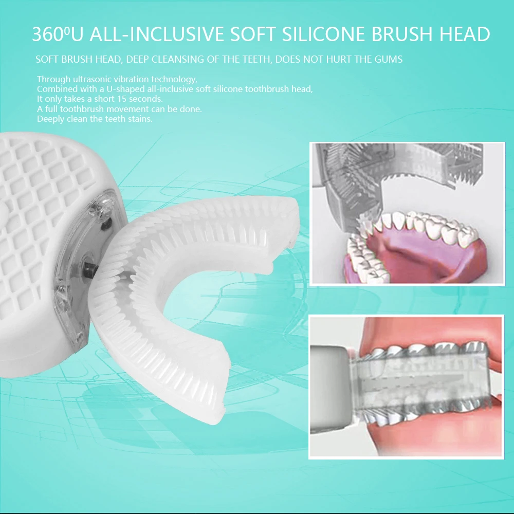 USB Wireless Charging Tooth Brush U Type Silicone Intelligent Automatic Sonic Toothbrush 360 Degree Tooth Whitening Cleaning
USB Wireless Charging Tooth Brush U Type Silicone Intelligent Automatic Sonic Toothbrush 360 Degree Tooth Whitening Cleaning