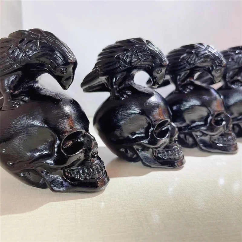 Wholesale 10CM Natural Black Obsidian Crystal Stone Skull Crow Hand Carved Animal Figurine Energy Crafts Home Decoration As Gift
Wholesale 10CM Natural Black Obsidian Crystal Stone Skull Crow Hand Carved Animal Figurine Energy Crafts Home Decoration As Gift