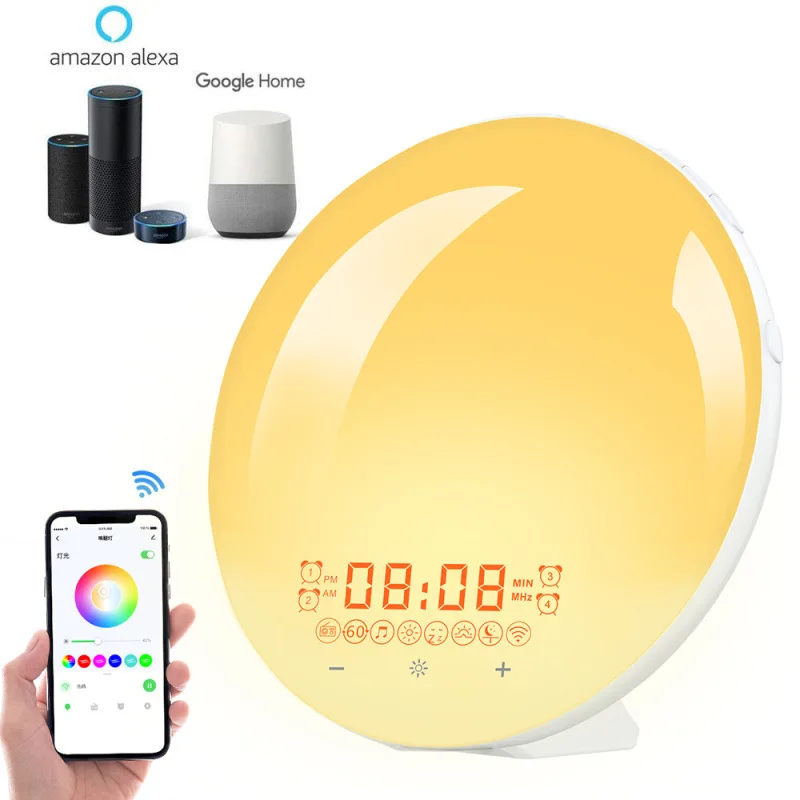 FM radio wake-up light alarm clock sunrise and wake up sleep aid colorful ambient lamp white noise with sleep night light
FM radio wake-up light alarm clock sunrise and wake up sleep aid colorful ambient lamp white noise with sleep night light