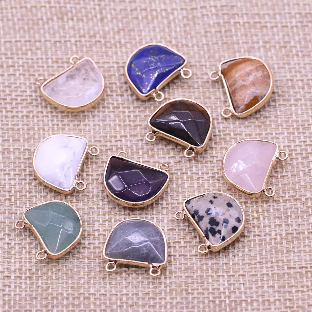 

3pcs Natural Stone Semicircle Pendants Charms Amethysts Tiger Eye for Earrings Necklace Bracelet Jewelry Making DIY Size 17x18mm