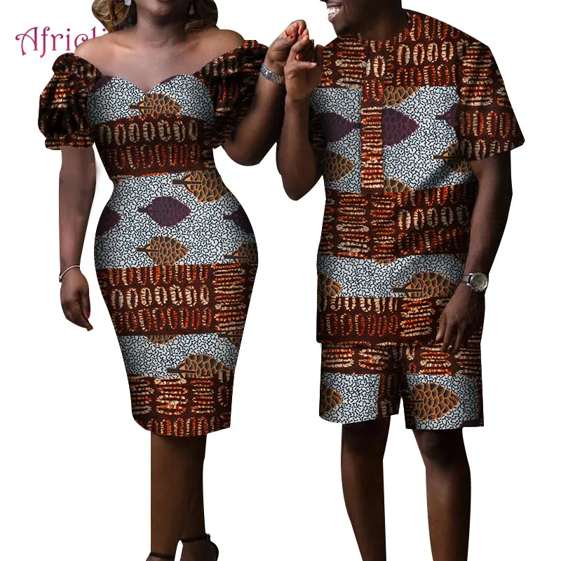 Одежда для пар в африканском стиле женское платье мужская рубашка комплект Bazin