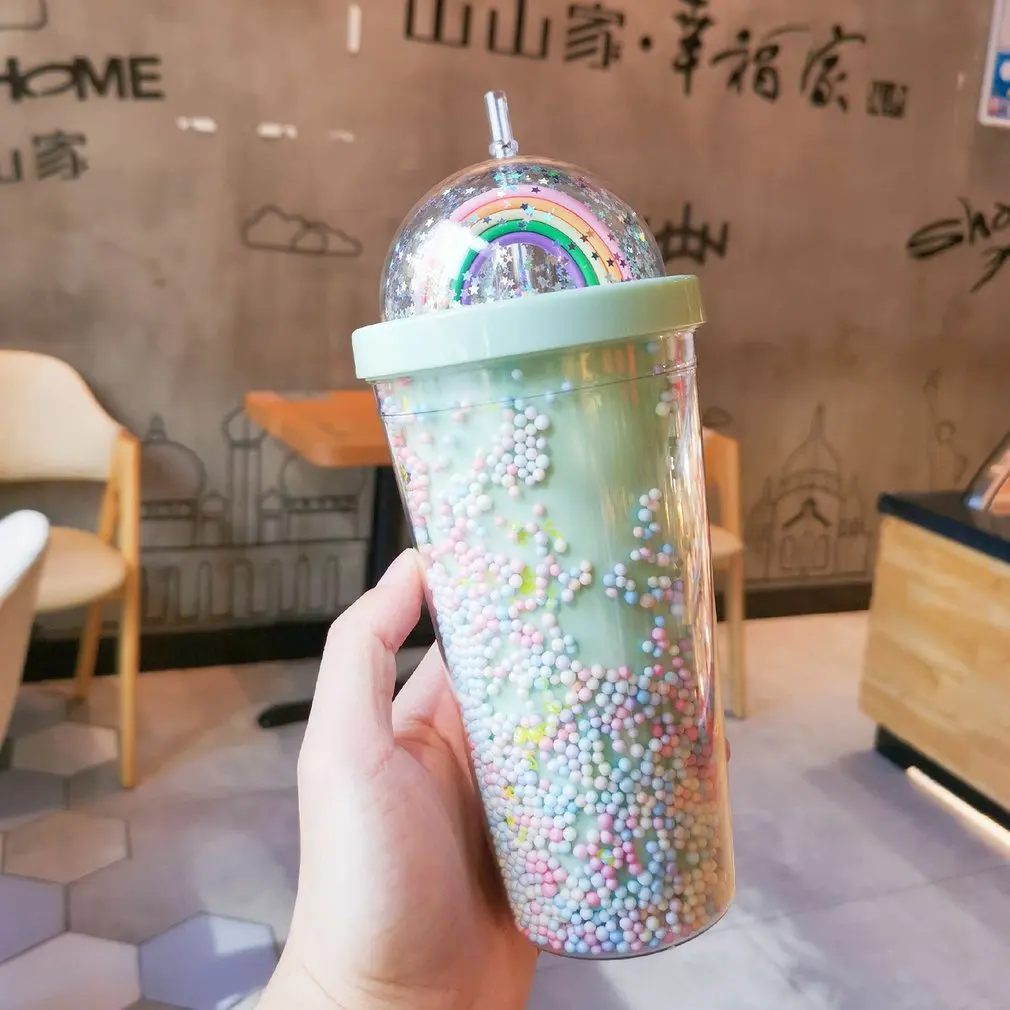 Cup Creative Rainbow Plastic Water Cup Fashion 550ML Large Capacity Ladies Straw Cup Forest Double-layer Color Bead Smooth Cup
Cup Creative Rainbow Plastic Water Cup Fashion 550ML Large Capacity Ladies Straw Cup Forest Double-layer Color Bead Smooth Cup