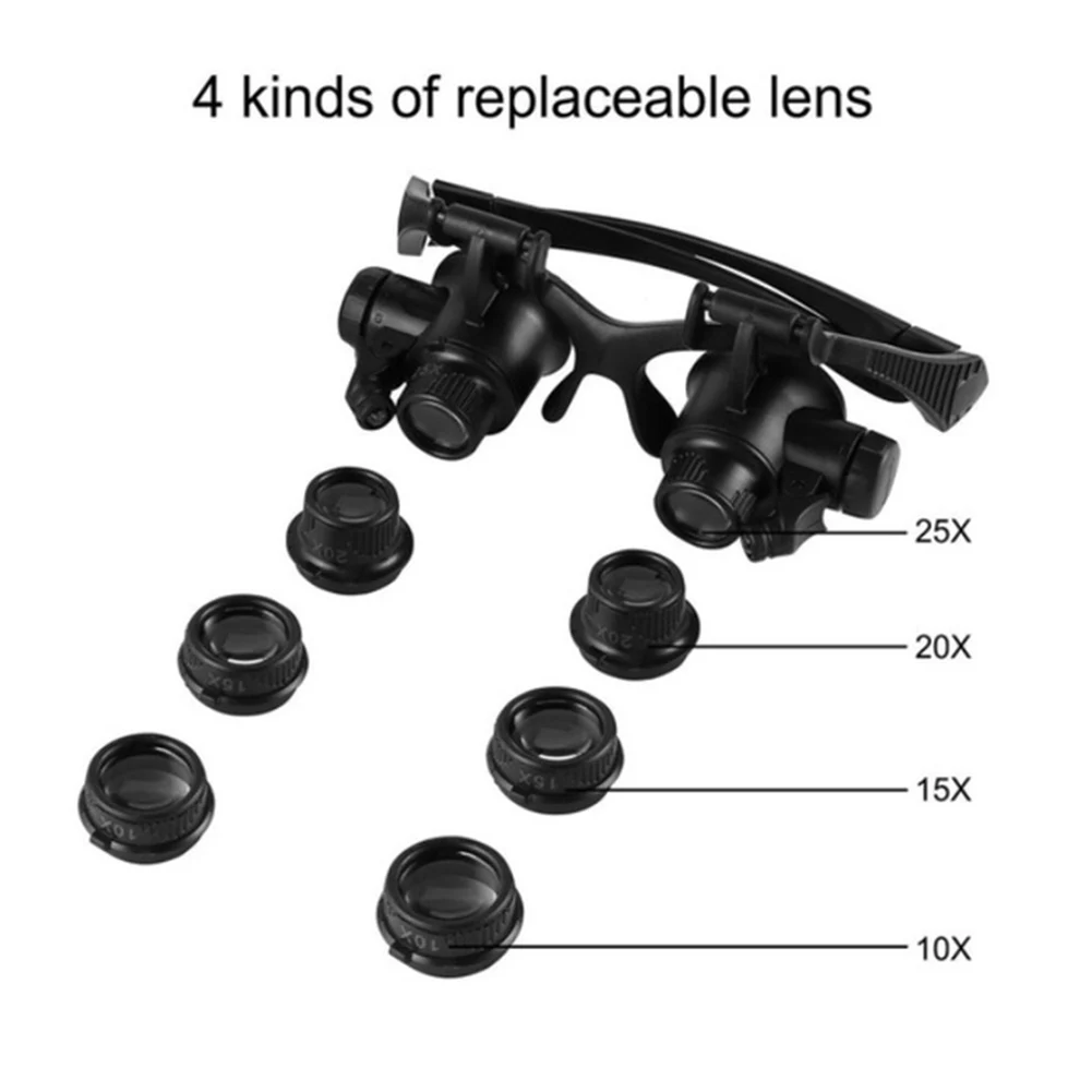 Headband LED Light Glasses Magnifier 10X 15X 20X 25X Watchmaker Jewelry Optical Lens Glass Magnifier Loupe
Headband LED Light Glasses Magnifier 10X 15X 20X 25X Watchmaker Jewelry Optical Lens Glass Magnifier Loupe