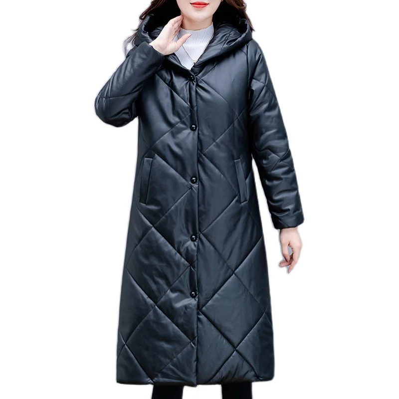 Winter PU Leather Cotton Padded Jacket Women Long Slim Hooded Black Campera Chaqueta Cuero Mujer Manteau Femme Hiver Coat
Winter PU Leather Cotton Padded Jacket Women Long Slim Hooded Black Campera Chaqueta Cuero Mujer Manteau Femme Hiver Coat
