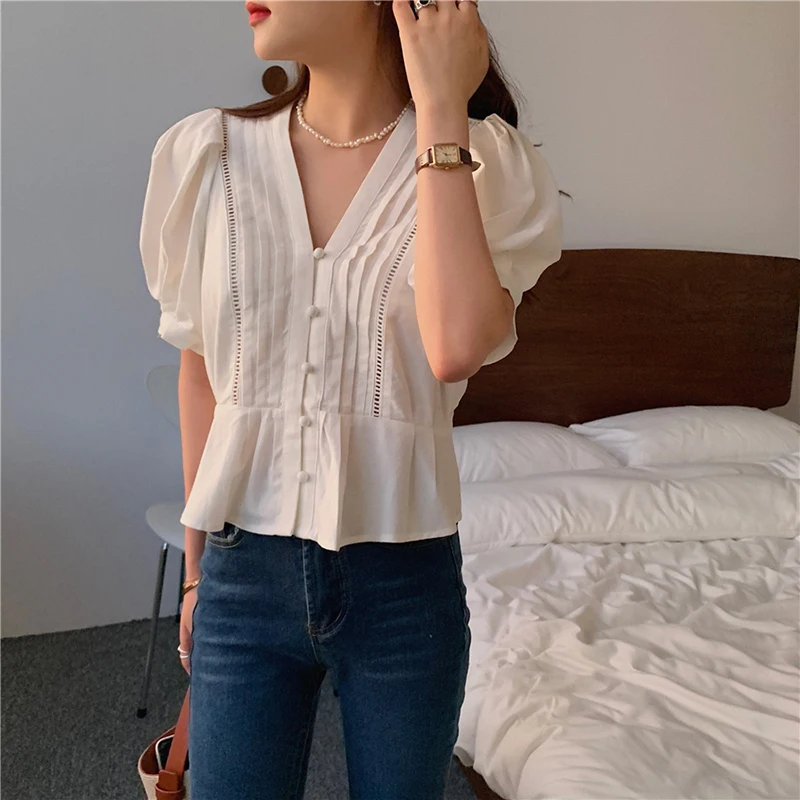 Office Lady High Street Prom Slim Summer Girls Sweet Chic Pleated Hollow Out Blouses High Quality Puff Sleeve Shirts
Office Lady High Street Prom Slim Summer Girls Sweet Chic Pleated Hollow Out Blouses High Quality Puff Sleeve Shirts