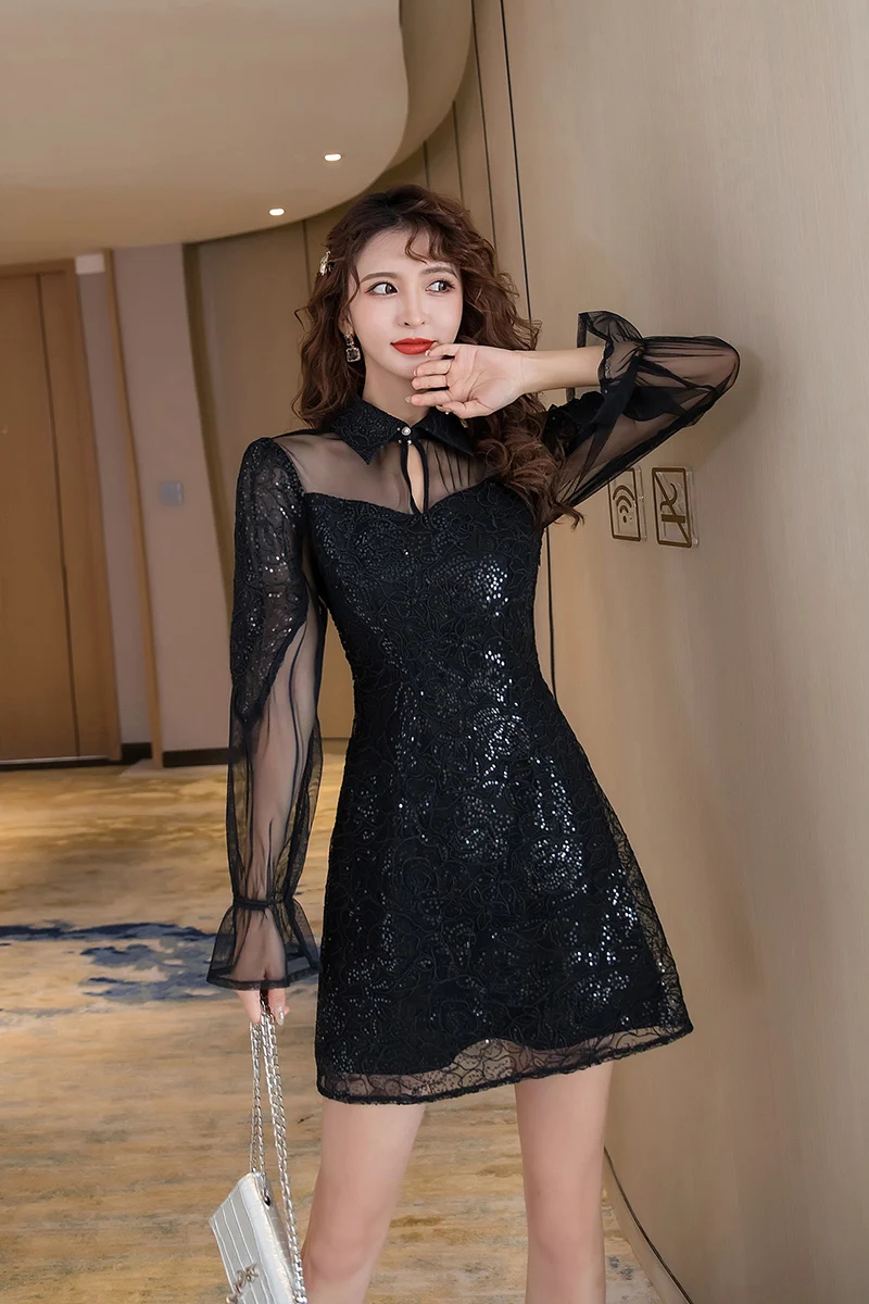 COIGARSAM Women one-piece dress korean New Sequins Mesh High Waist Dresses Black 2803
COIGARSAM Women one-piece dress korean New Sequins Mesh High Waist Dresses Black 2803